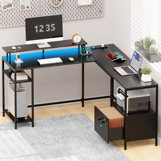 Zero Kymberlyn 54 Reversible L Shaped Computer Desk With Power Outlets