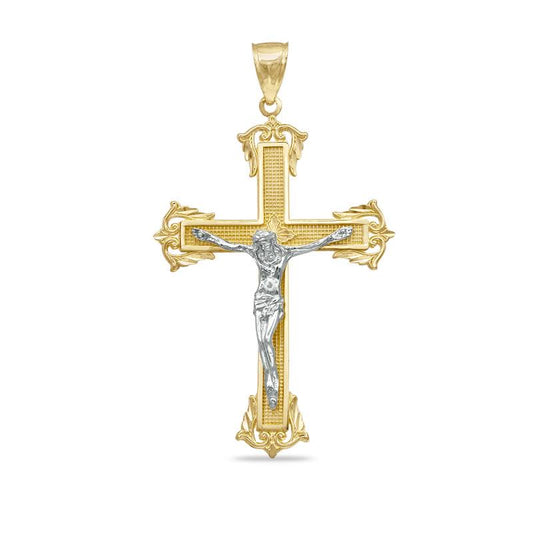 10k Two-Tone Gold Crucifix Charm Pendant