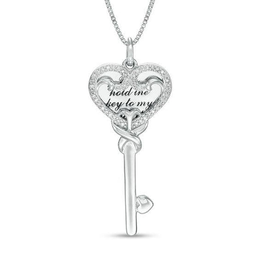 1/8 Ct. T.W. Diamond Love Message Disc And Heart-Top Key Pendant In Sterling